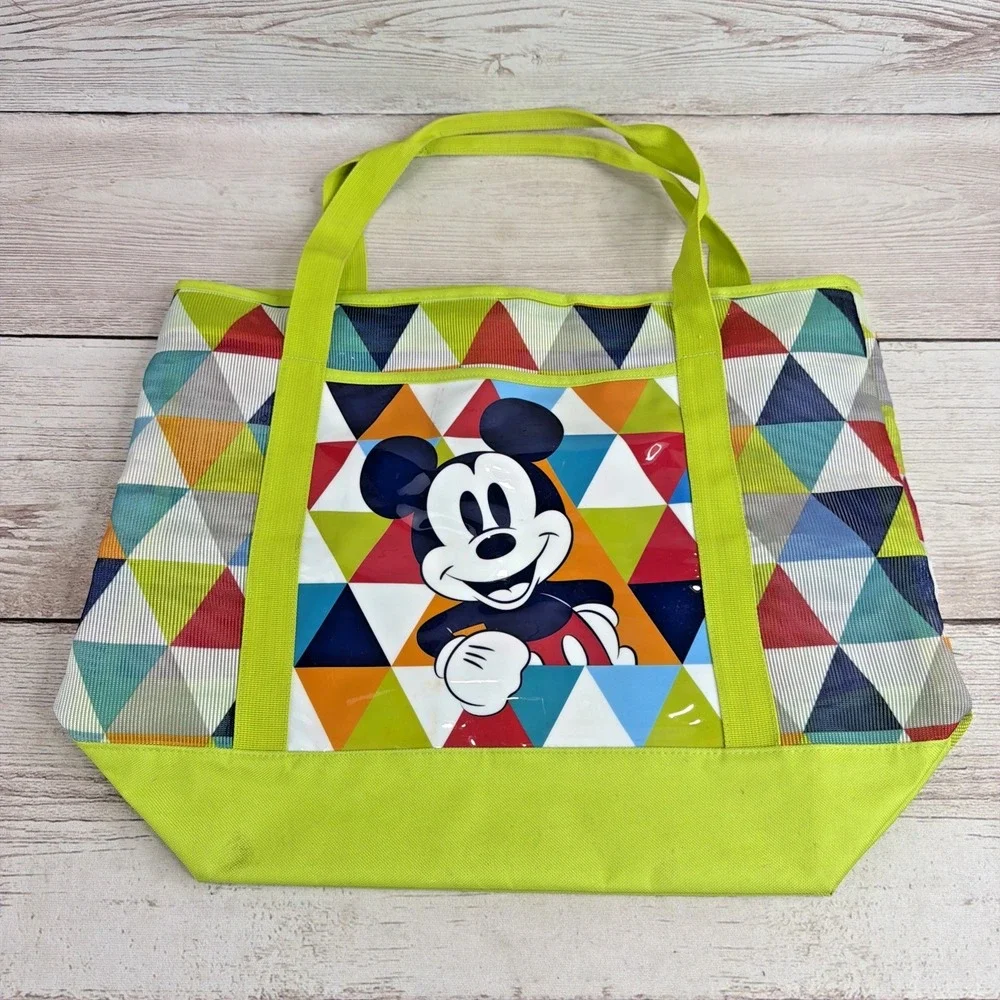 EXC 2016 Disney Store Mickey Mouse Summer Fun Mesh Beach Bag Solid Bottom Bright